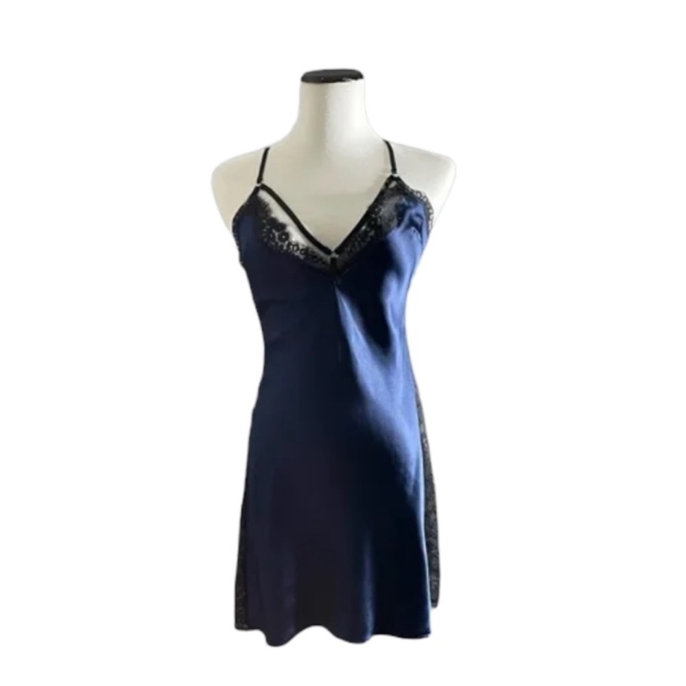 Elegant Navy Lace Trim Slip Dress by VS